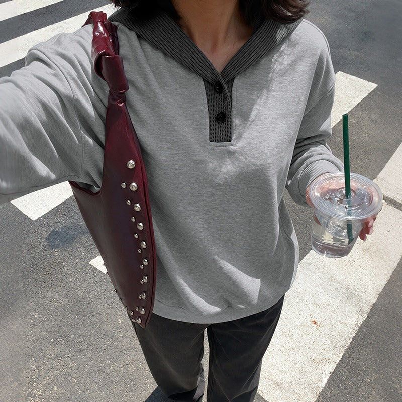 Color blocking splicing fake two-piece hooded sweatshirt