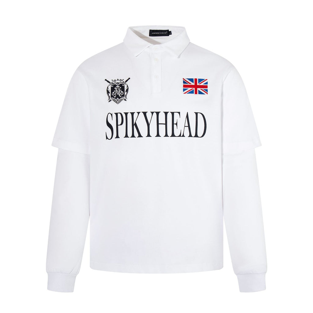 Fake two long sleeved polo shirts with printed collar tops