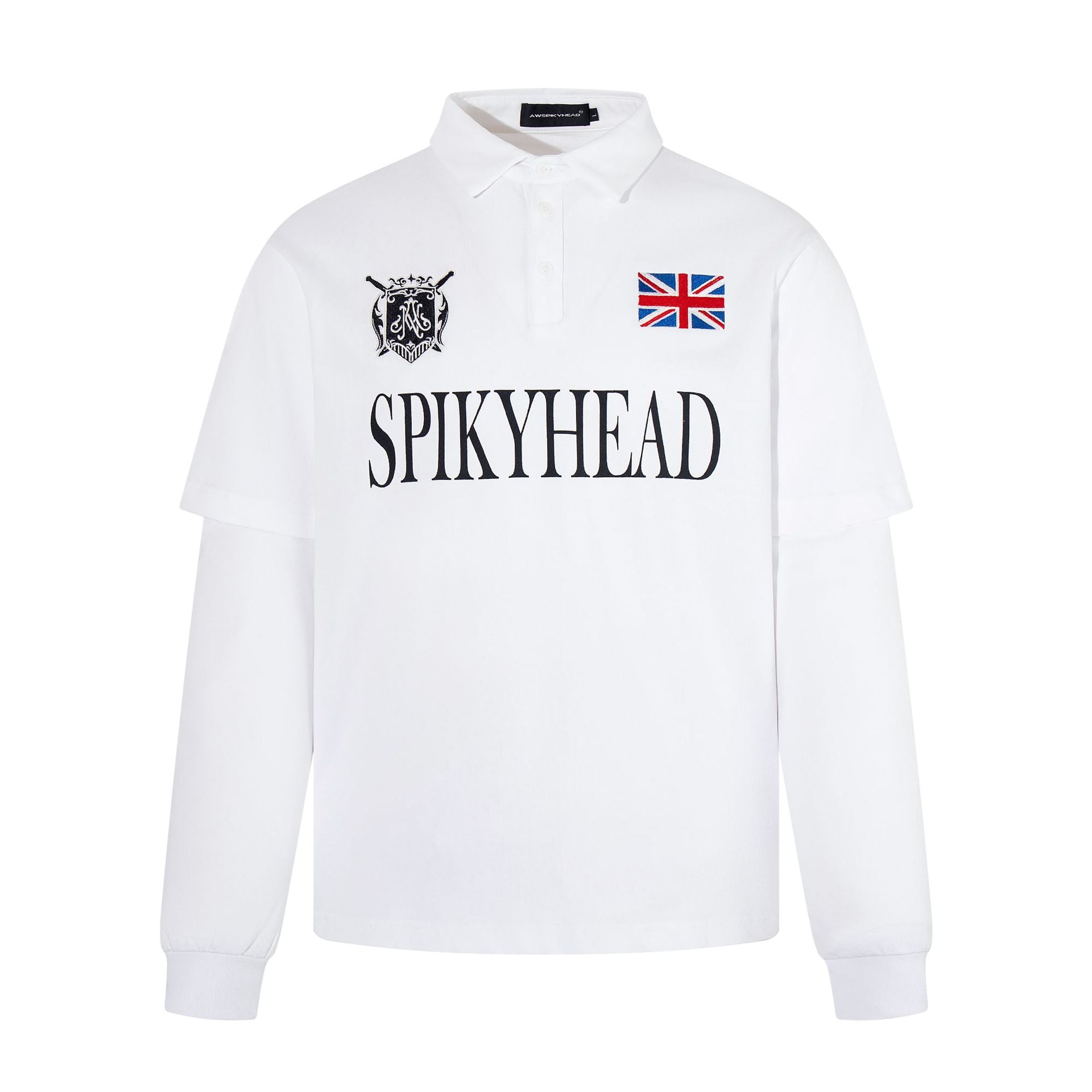 Fake two long sleeved polo shirts with printed collar tops