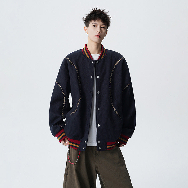 Towel Embroidered Letter Patchwork Baseball Jacket Loose Vintage Fashion Trendy Unisex Versatile Jacket