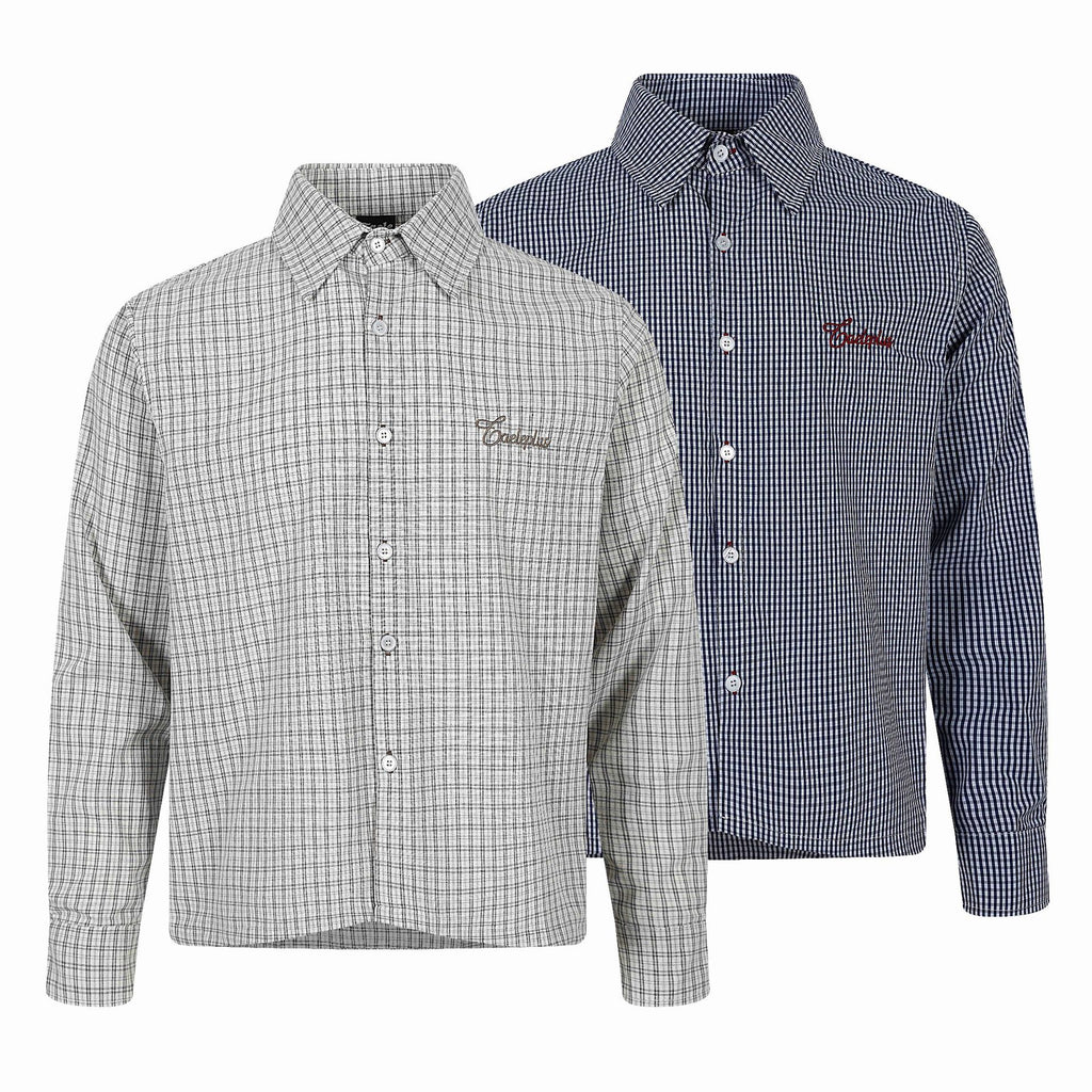 Plaid Embroidered Turn-down Collar Loose Casual Versatile Long Sleeve Shirt