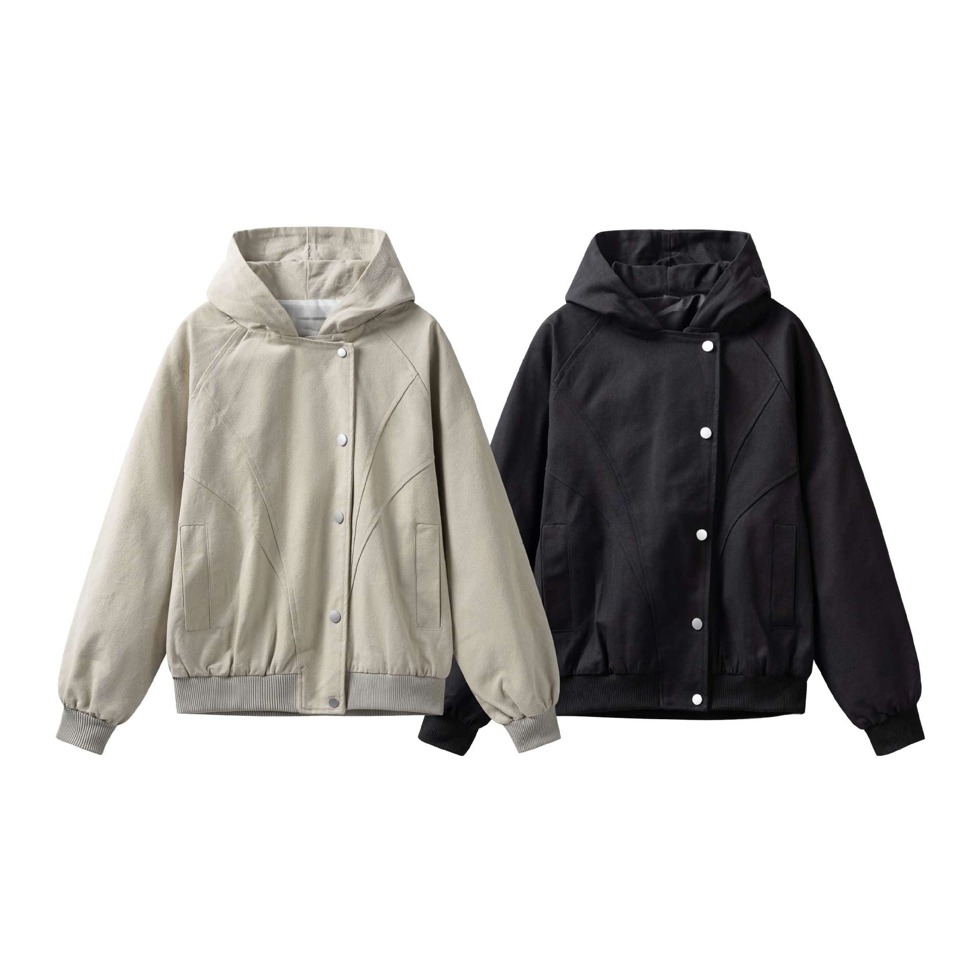 Asymmetrical Placket Loose Oversized Hooded Work Jacket
