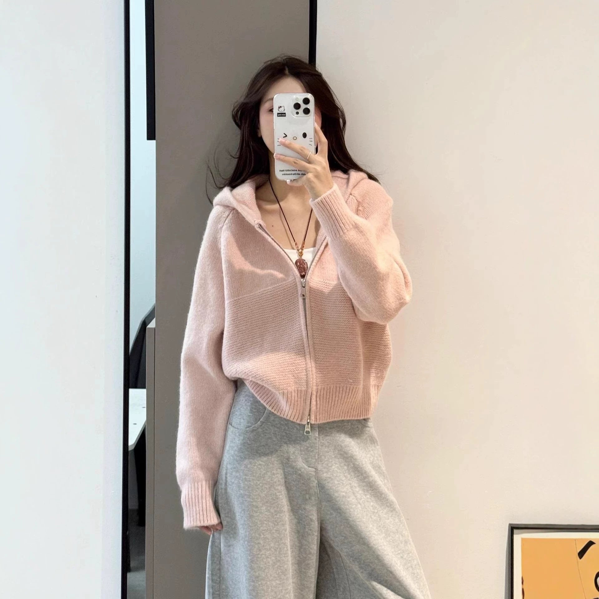 Casual Wavy Pattern Double Zipper Hooded Knit Cardigan for Women,Sweater Top