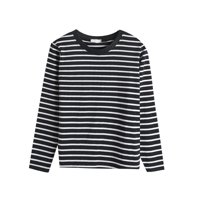 Chiffon Stripe Long Sleeve T-Shirt for Women, Loose Fit, Casual Top, Layering Shirt, Spring and Autumn Wear, Slimming Underwear
