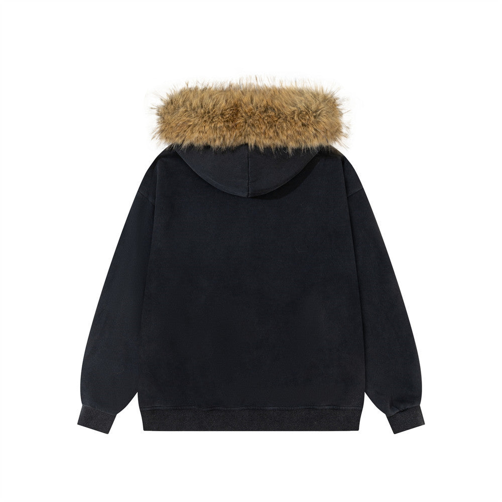 Letter printed contrasting hooded sweatshirt