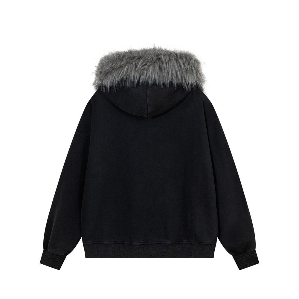 Adhesive bone print hooded jacket