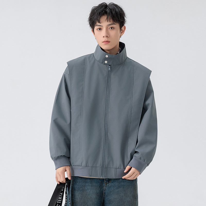 Cleanfit  Stand Collar Jacket for Men, Deconstructed Spliced Casual Loose Fit Stand Collar Jacket