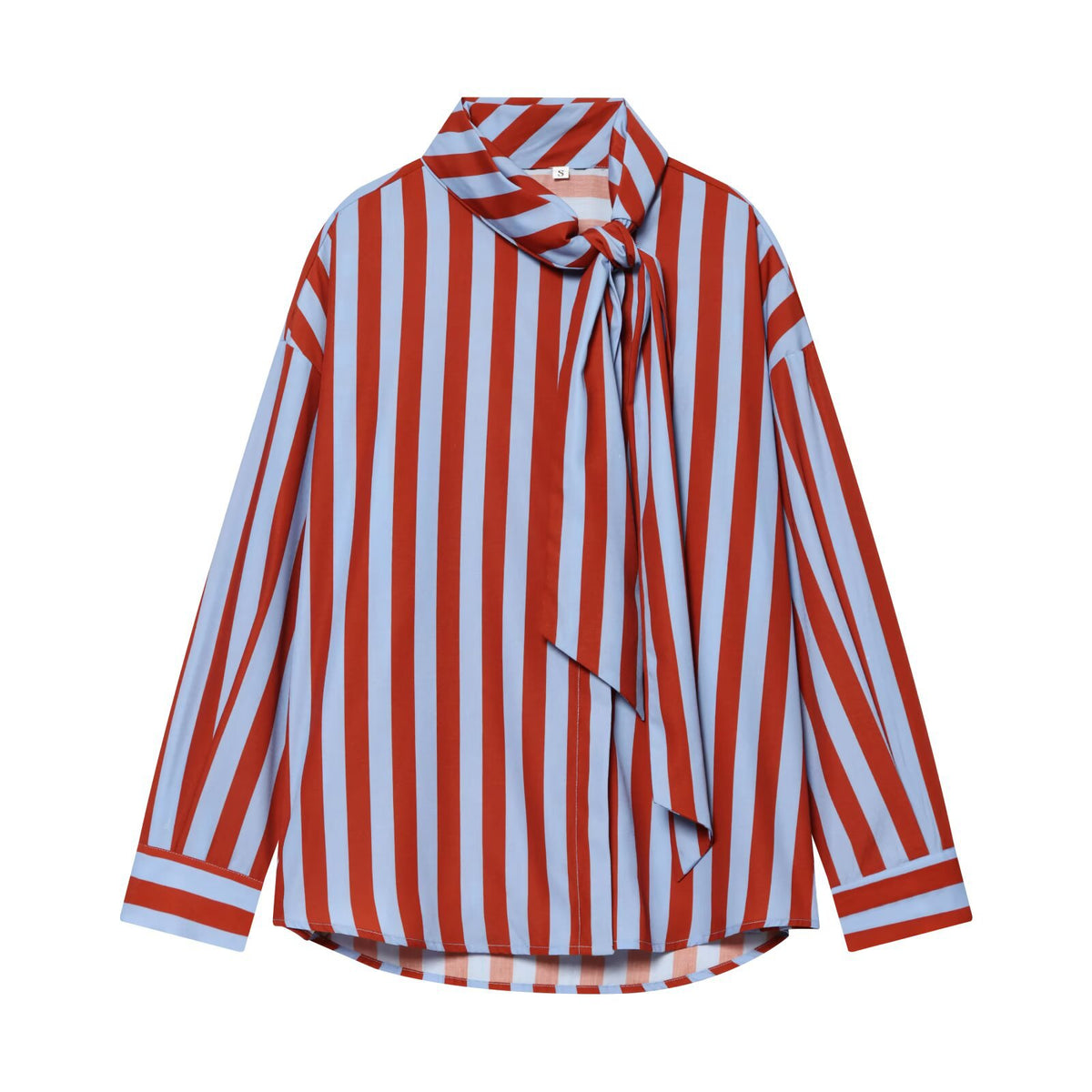 Elegant stand up collar bow striped shirt