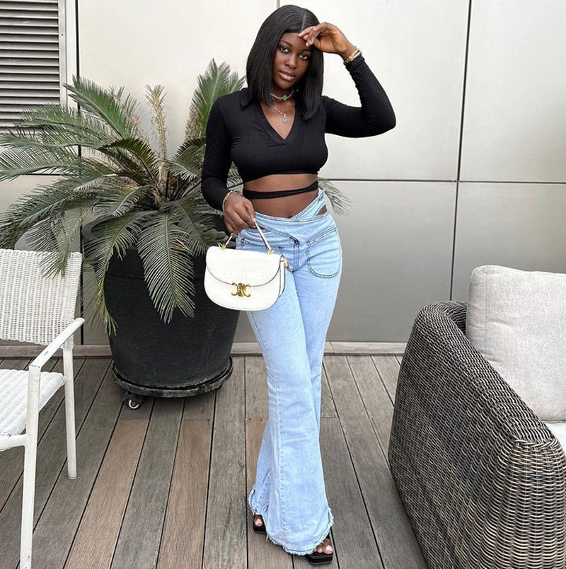 Fashionable High-Waisted Stretch Denim Pants for Women Spring Collection