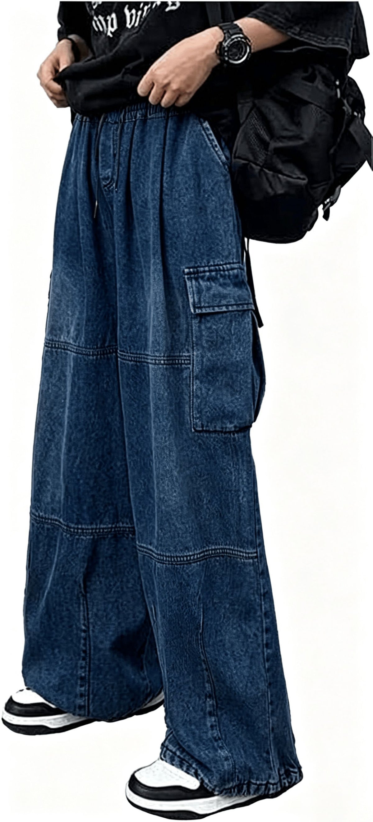 Casual Color-blocked Multi-pocket Loose Fit Men's Denim Pants Fashion Streetwear Style