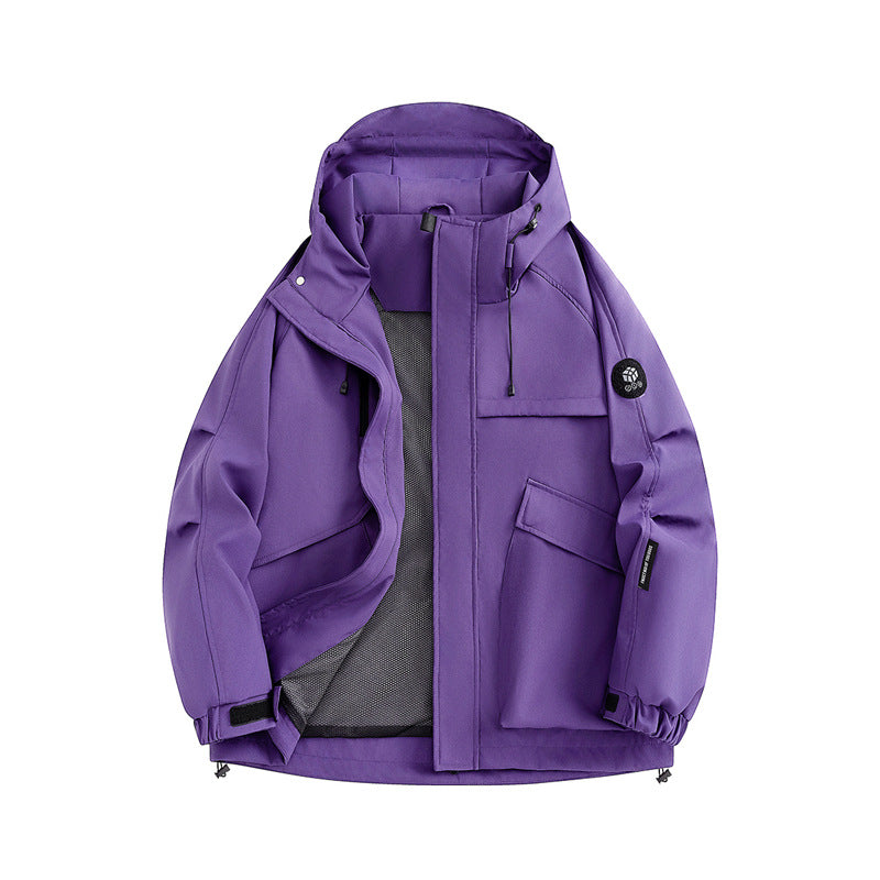Casual Workwear Solid Color Long Sleeve Zipper Hooded Regular Fit Windbreaker Jacket for Men