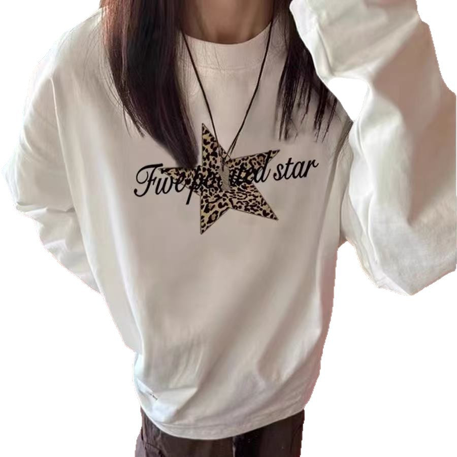 Five pointed star printed long sleeved T-shirt