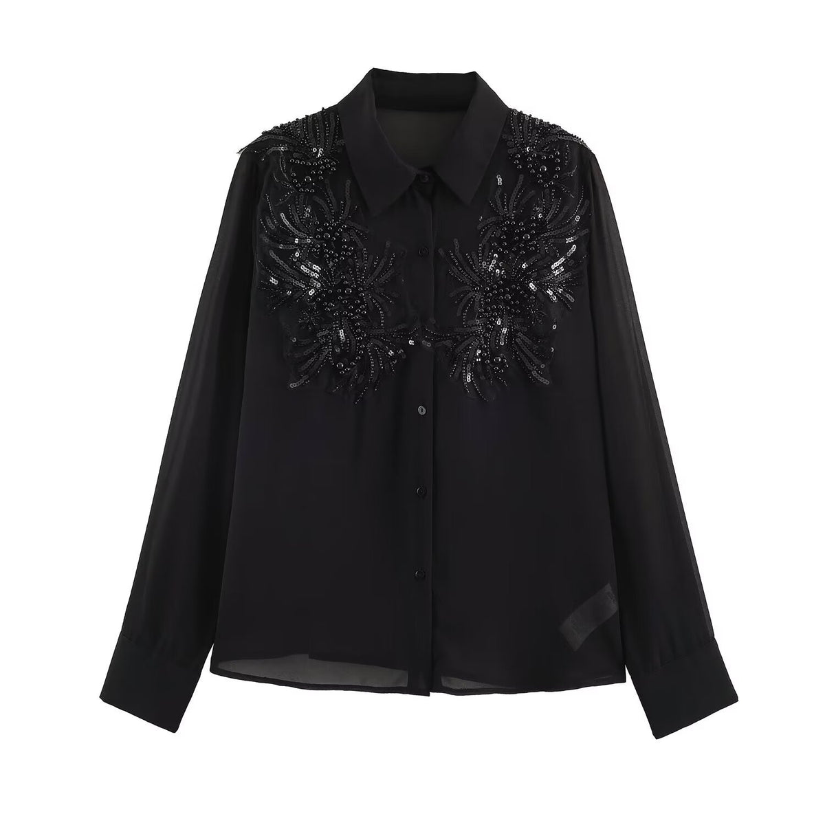 Elegant style pearl sequin long sleeved shirt