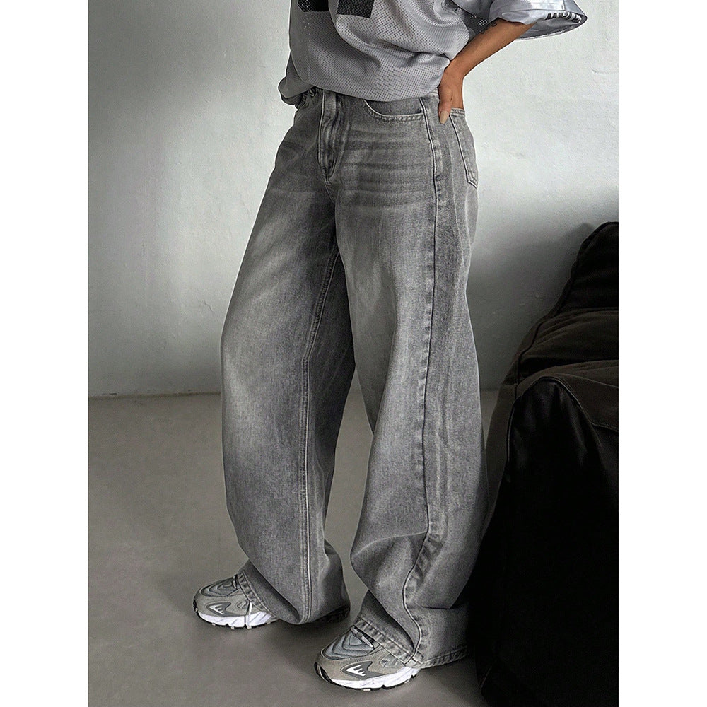 Vintage Denim Pants Women High Waist Straight Loose Wide Leg Casual Long Trousers Trendy