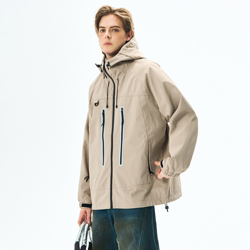 Cleanfit  Hooded Reflective Stripe Jacket for Men, Casual Streetwear Trendy Outerwear