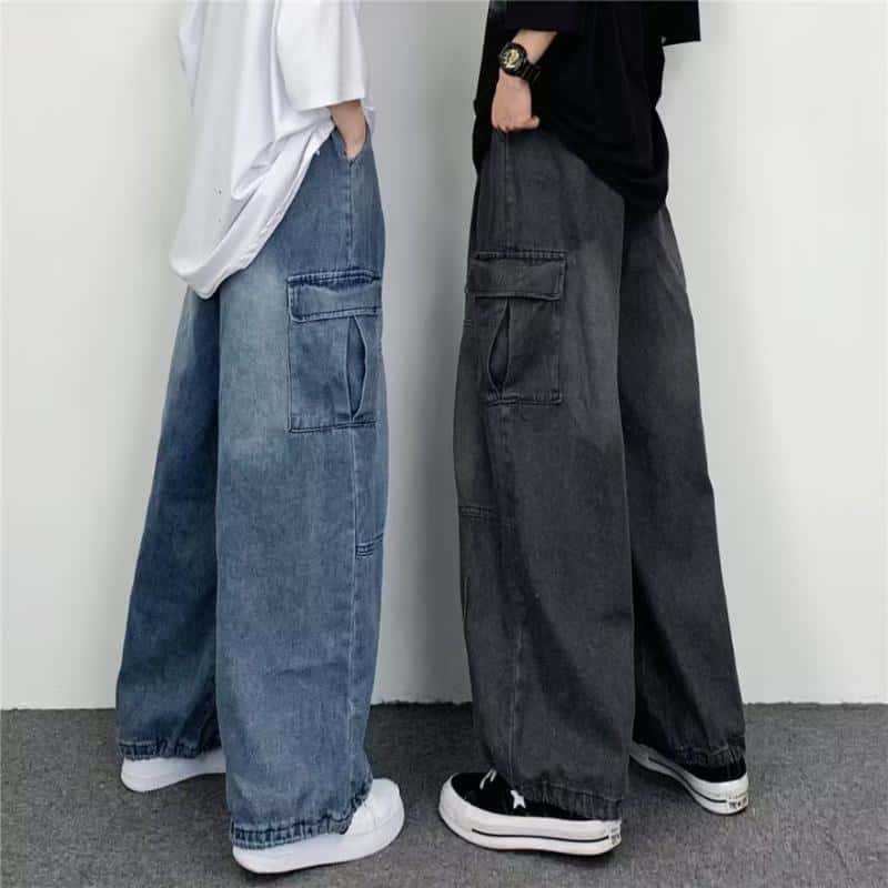 Summer Men's Fashion Loose Casual Versatile Multi-Pocket Color-Blocked Denim Pants Trendy