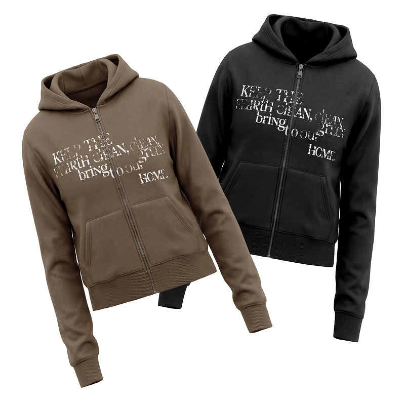 Letter hooded zipper sweatshirt versatile cardigan jacket