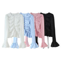 Lace up drawstring embellished trumpet long sleeved top