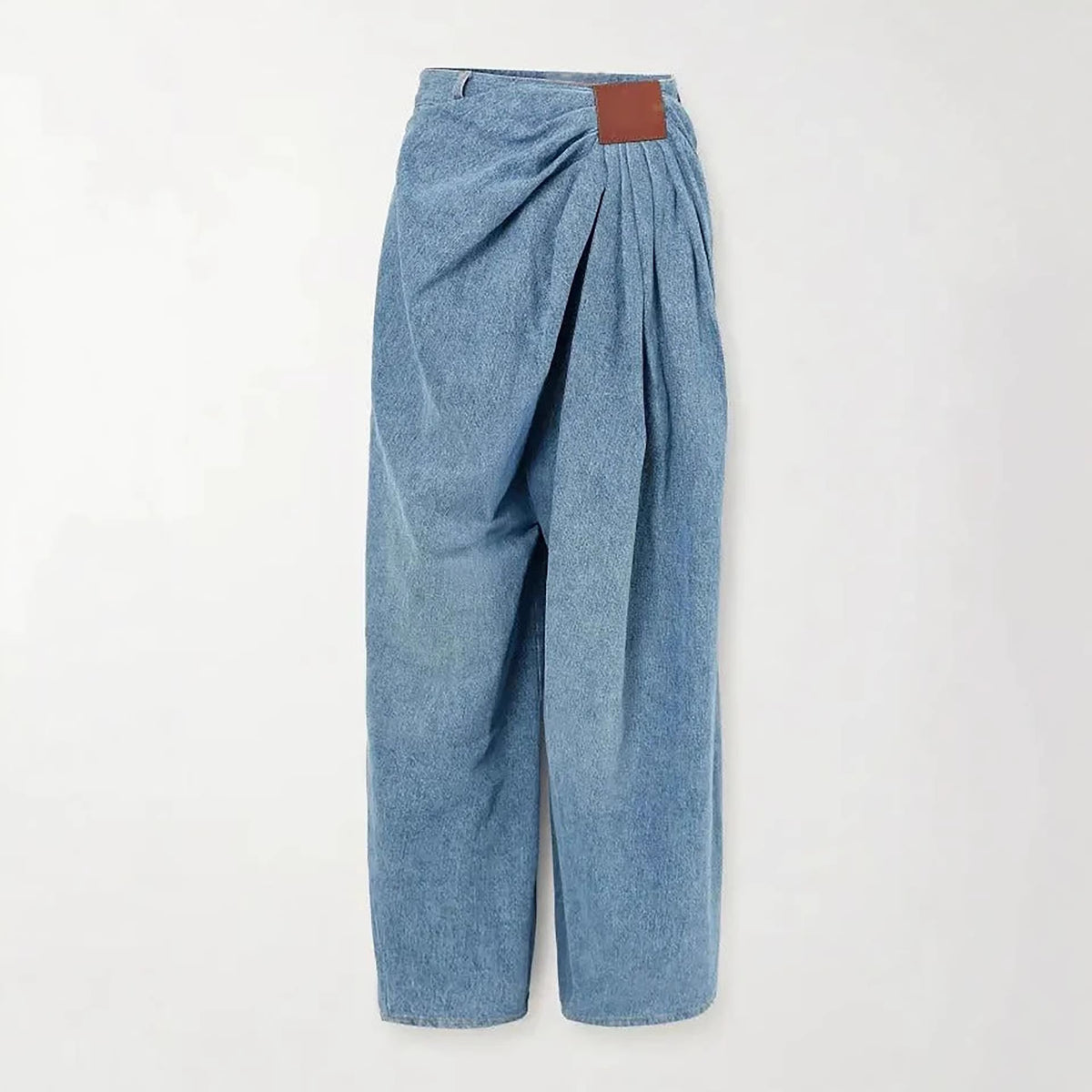 Street Style High-Waisted Wide-Leg Washed Denim Pants for Women