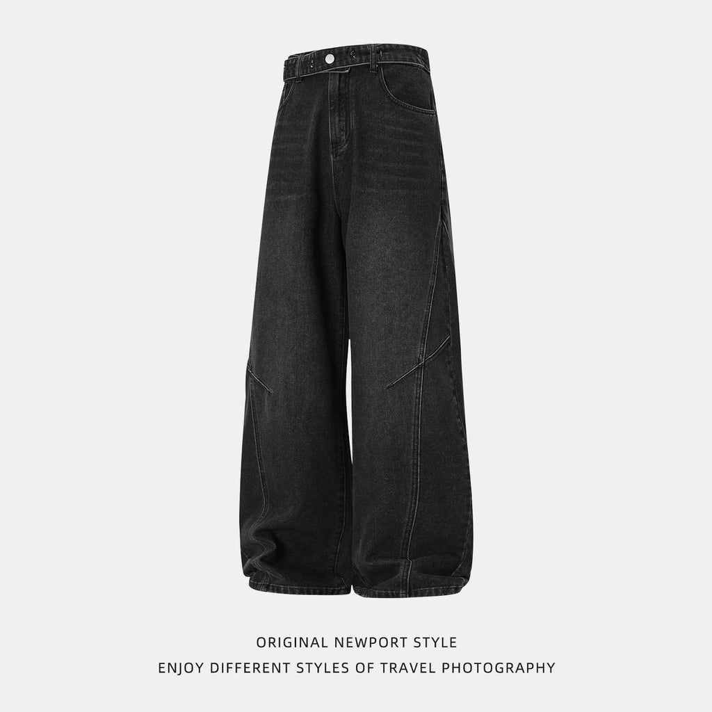 Loose Fit Paris Button Denim Pants Men Deconstructed Panel Washed Vintage  Baggy Trousers
