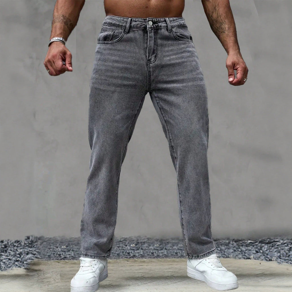 Casual Gray Washed Vintage Denim Pants for Men Fashionable Retro Design Summer Style