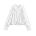 Lace pearl button lace long sleeved shirt