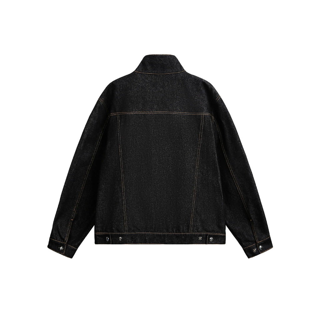 Irregular Slant Neck Short Denim Jacket for Men,  Vintage Loose Fit Style