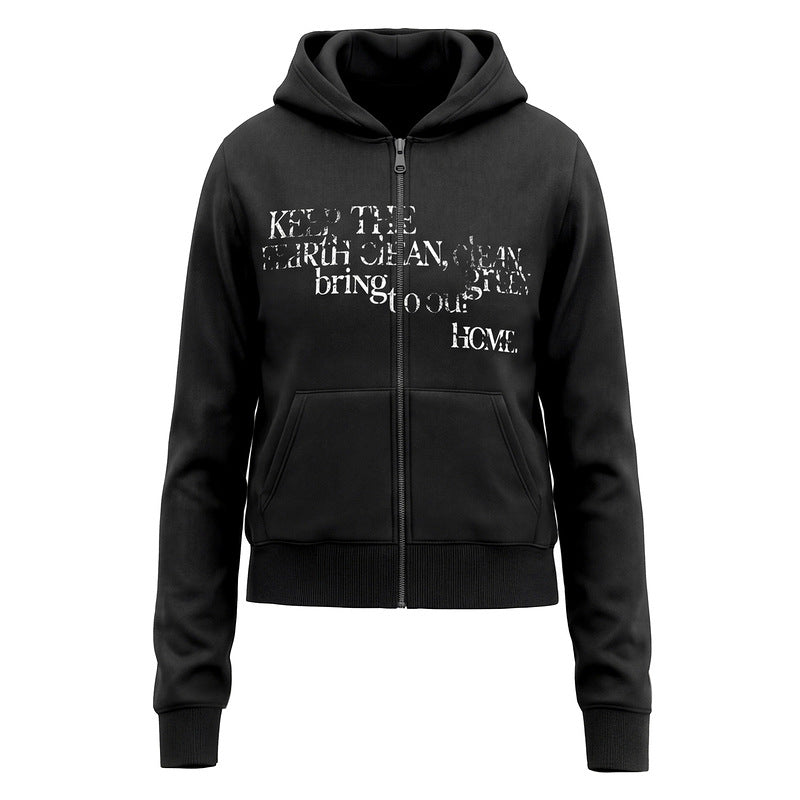Letter hooded zipper sweatshirt versatile cardigan jacket
