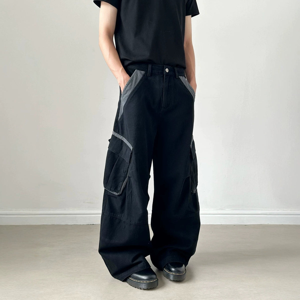 Street Style Fashion Vintage Side Multi-Pocket Cargo Pants Men's Loose Wide Leg Versatile Casual Trousers