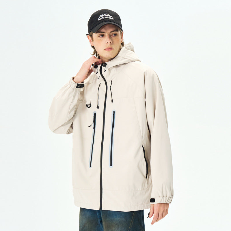 Cleanfit  Hooded Reflective Stripe Jacket for Men, Casual Streetwear Trendy Outerwear