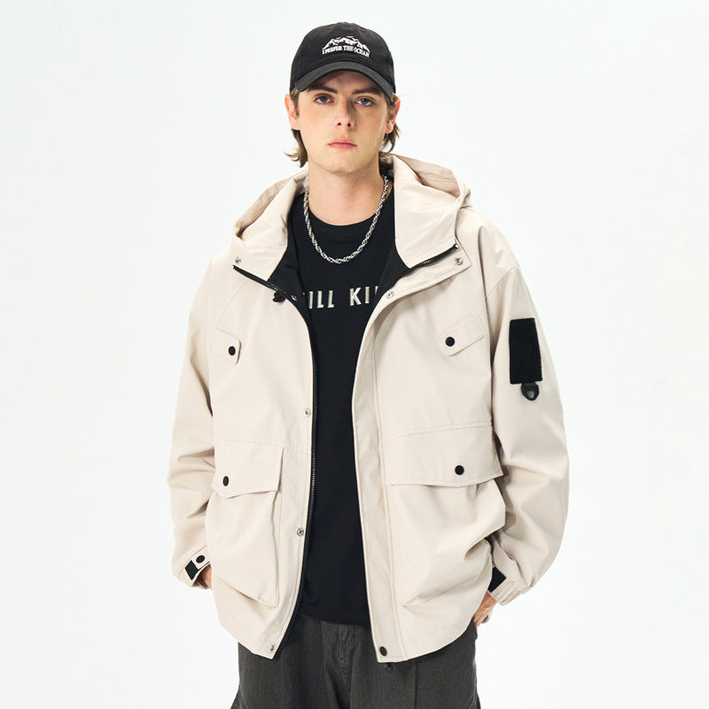 Casual Hooded Workwear Jacket for Men, Loose Fit, Spring and Autumn Fashion Style