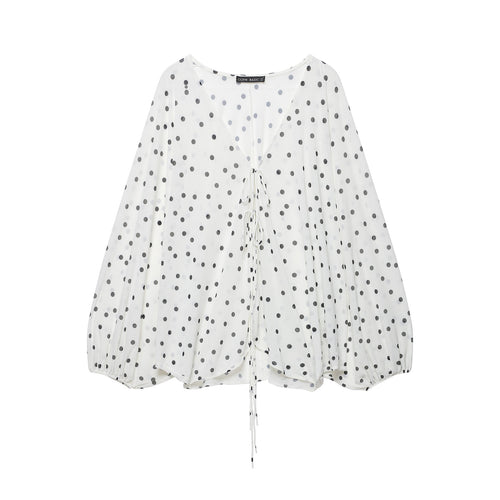 Bubble sleeve crepe fabric shirt for women's wear