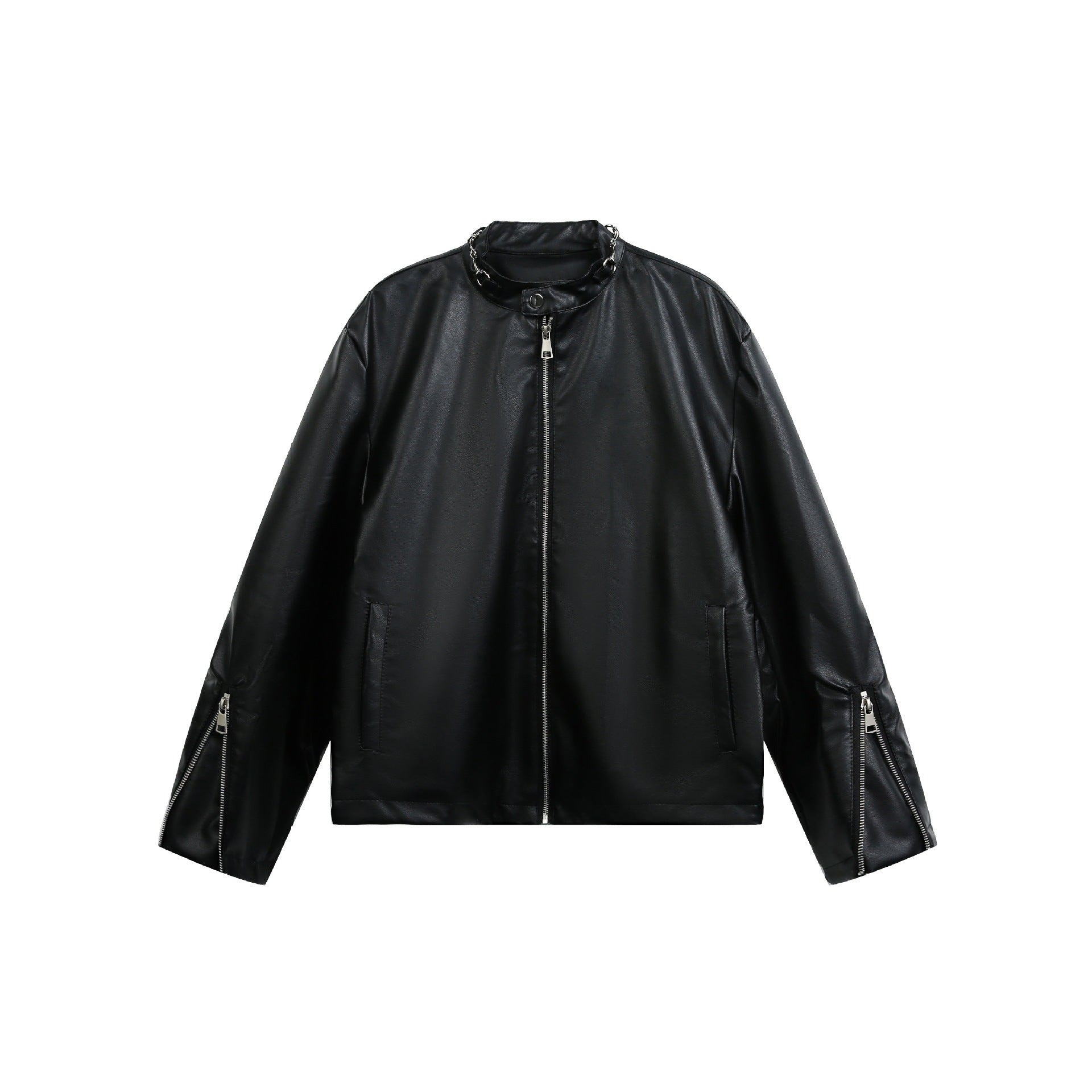 Retro Design Zip-Up PU Leather Jacket Unisex Edgy Biker Style Coat
