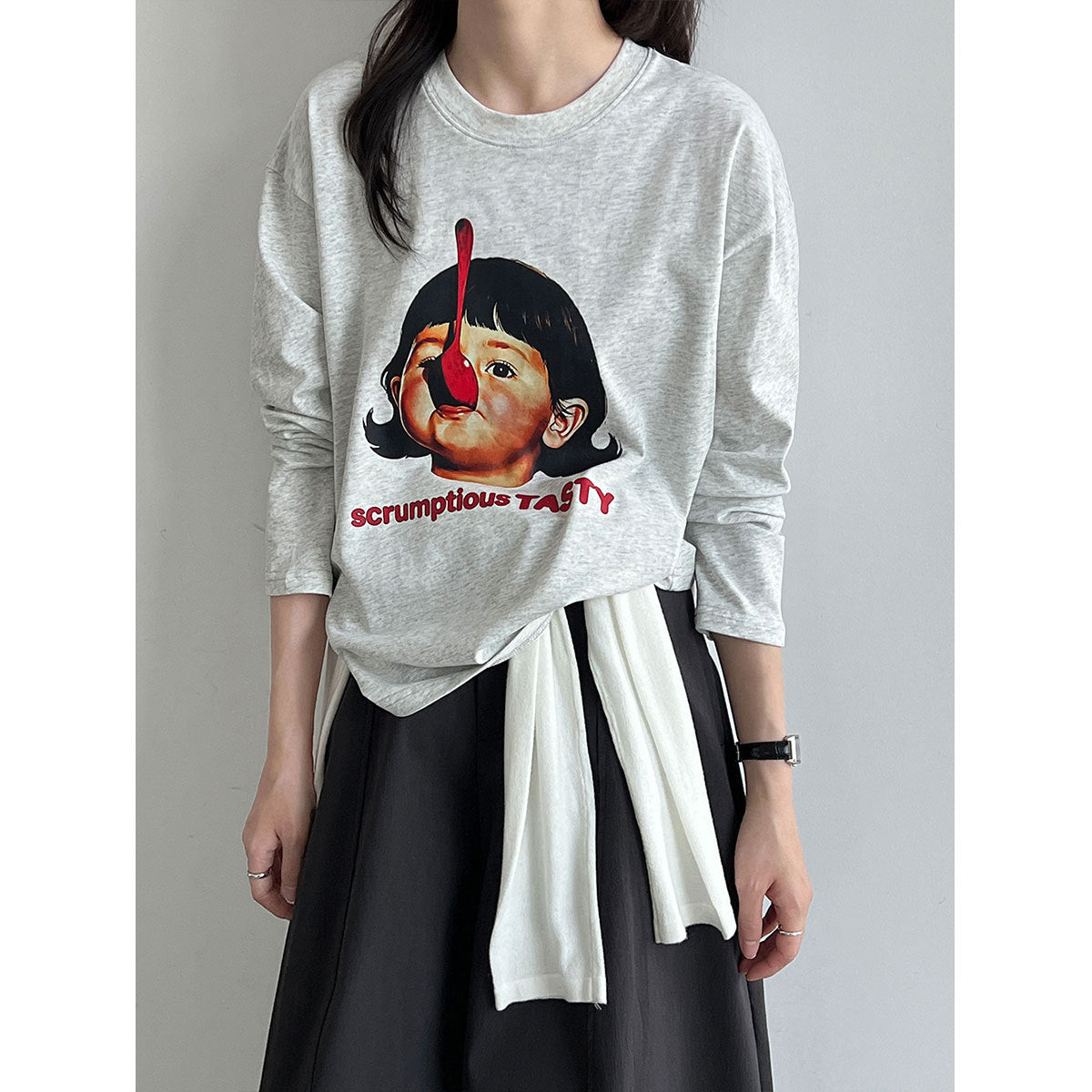 Deer West  Round Neck Printed Loose T-shirt for Women Autumn New Long Sleeve Casual Top
