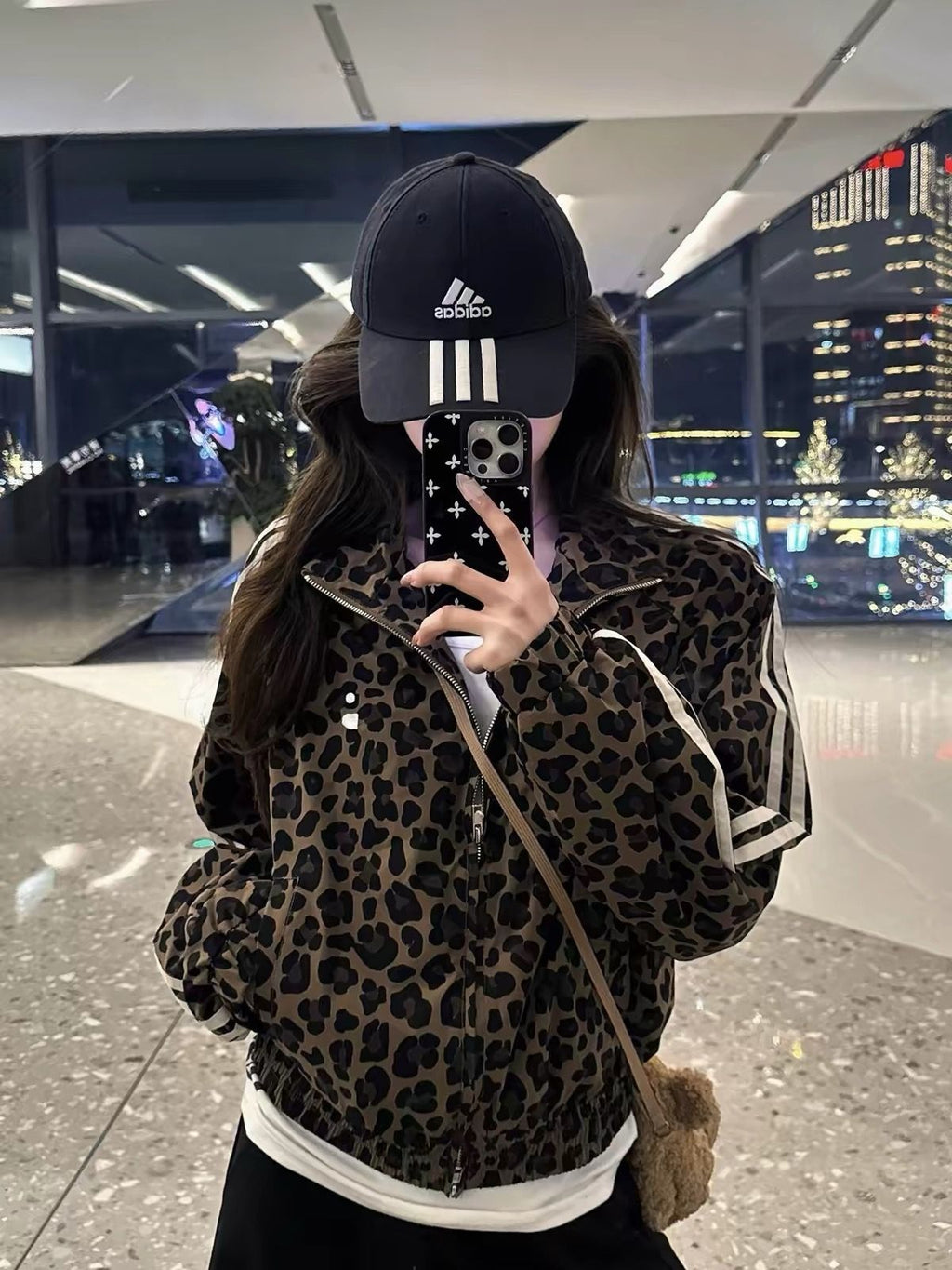 Retro Leopard Print Stand Collar Zip-Up Hoodie for Women