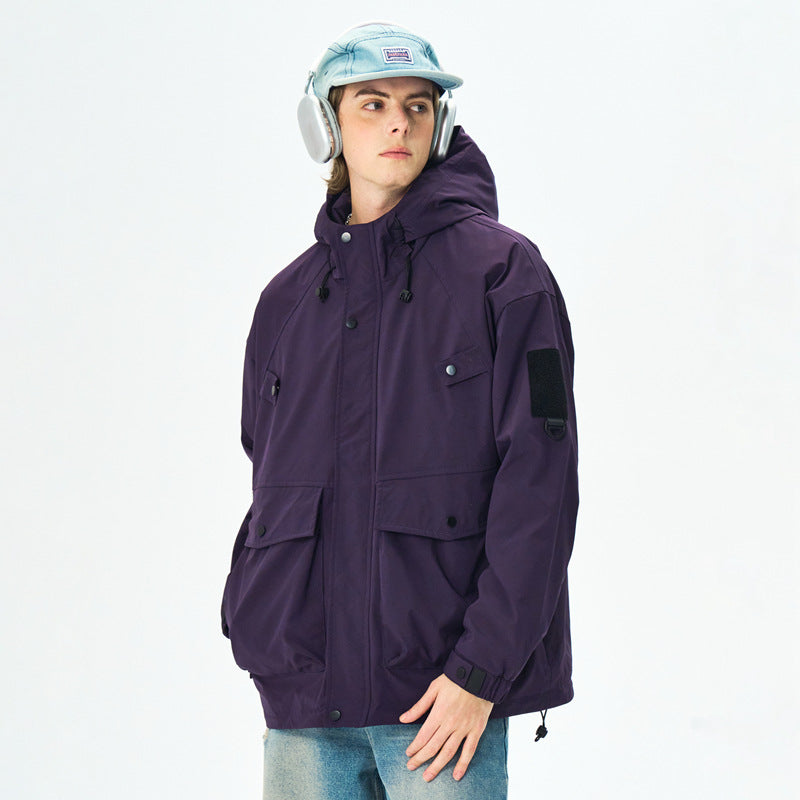 Casual Hooded Workwear Jacket for Men, Loose Fit, Spring and Autumn Fashion Style