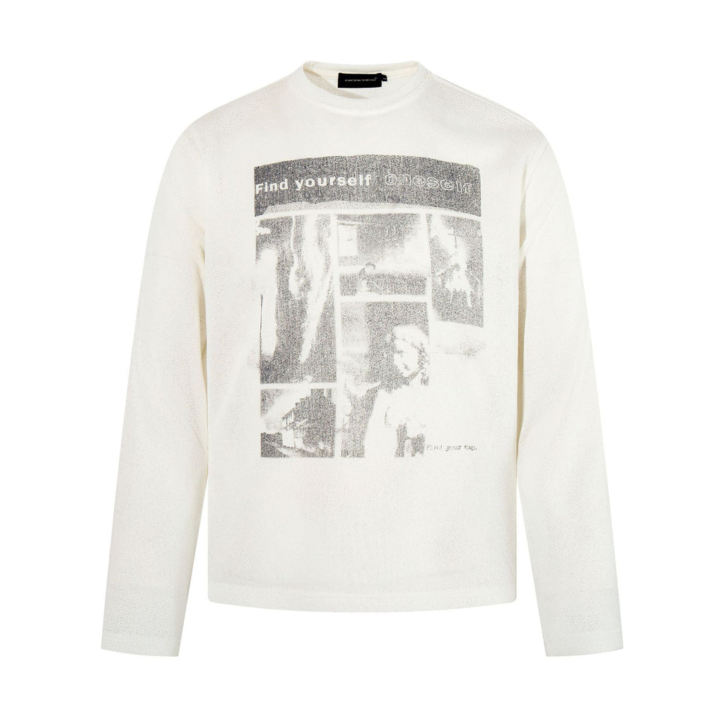 Portrait printed loose round neck pullover casual top
