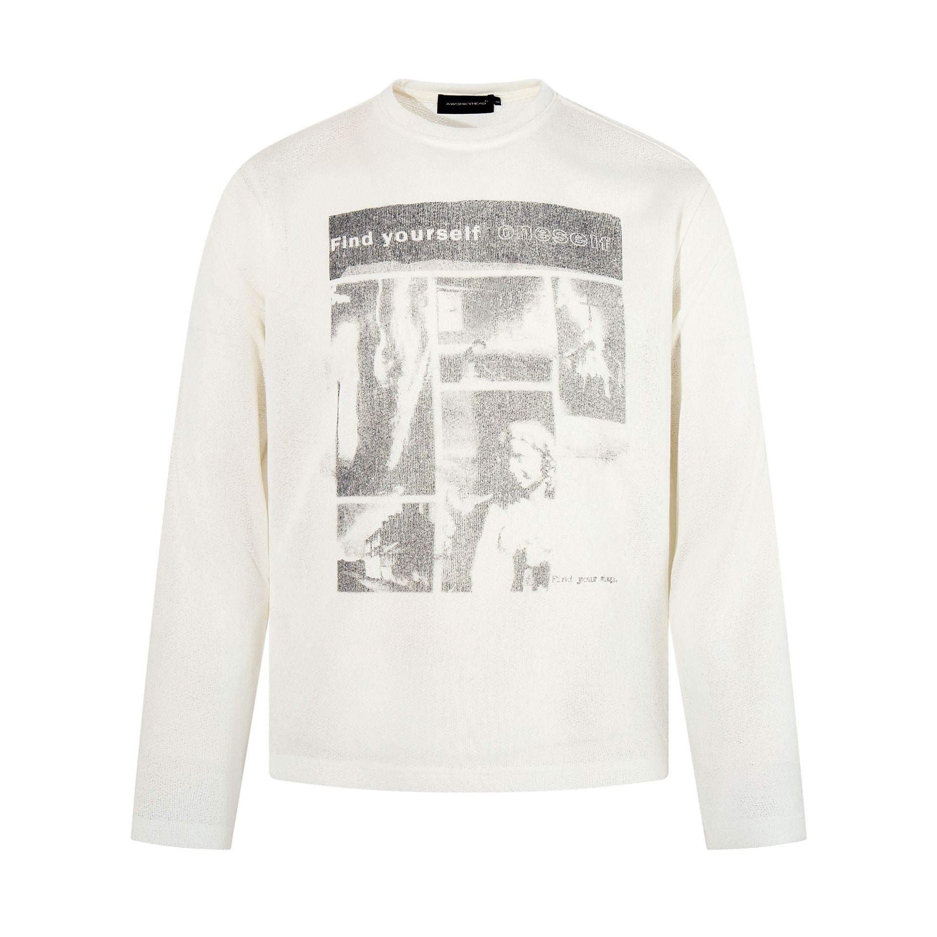 Portrait printed loose round neck pullover casual top