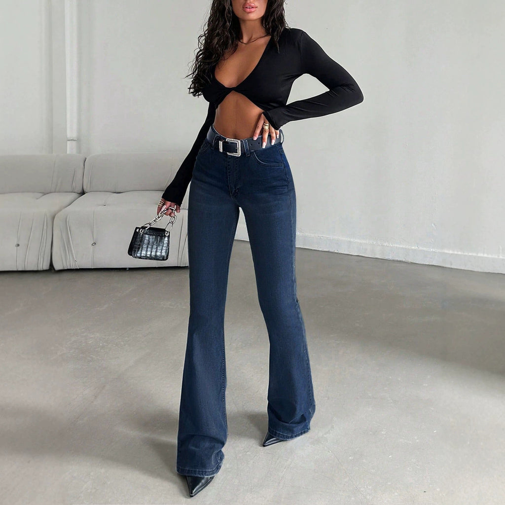 Women's Summer Stylish Slimming Flared Denim Pants, Fitted Long Trousers