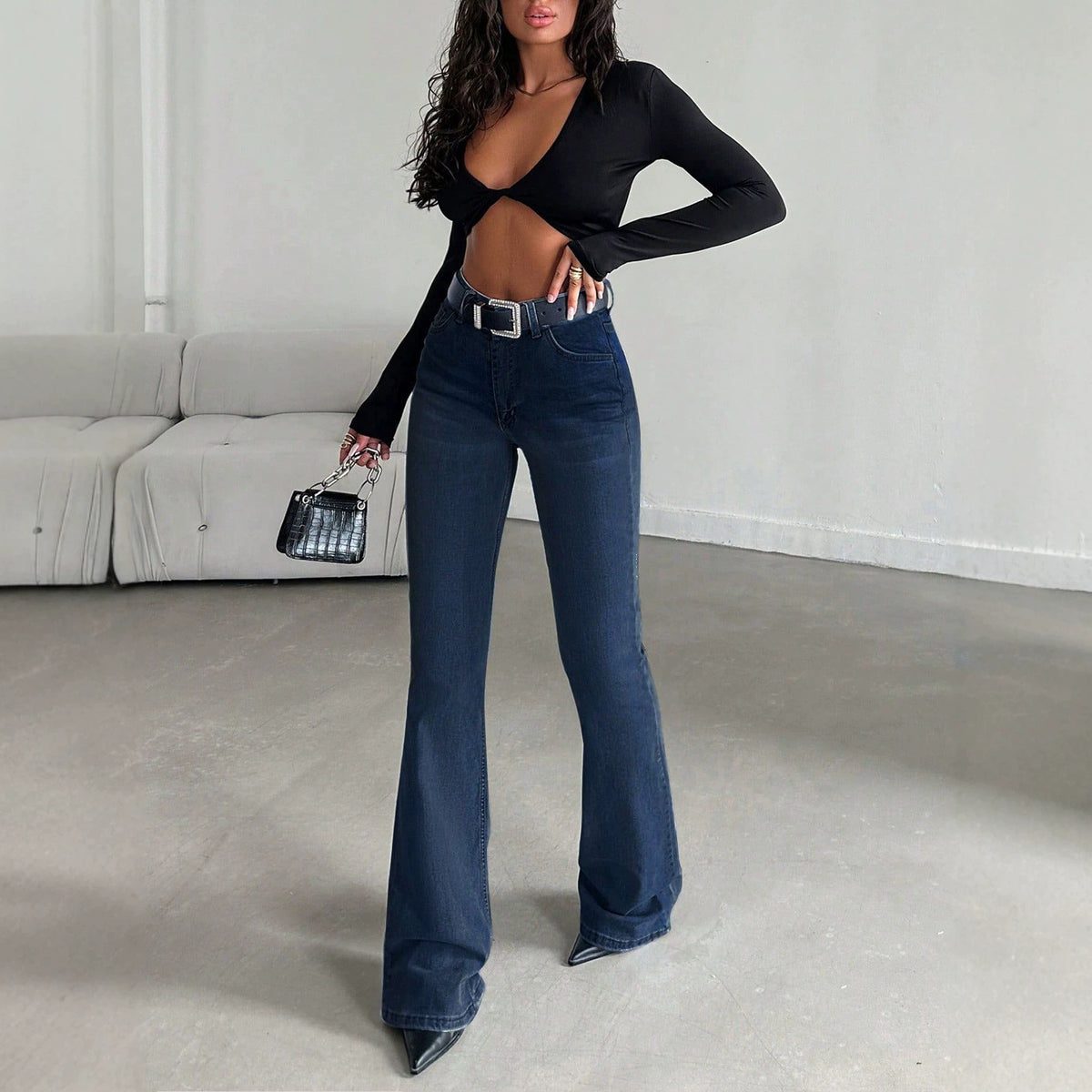 Women's Summer Stylish Slimming Flared Denim Pants, Fitted Long Trousers