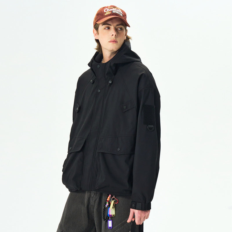 Casual Hooded Workwear Jacket for Men, Loose Fit, Spring and Autumn Fashion Style