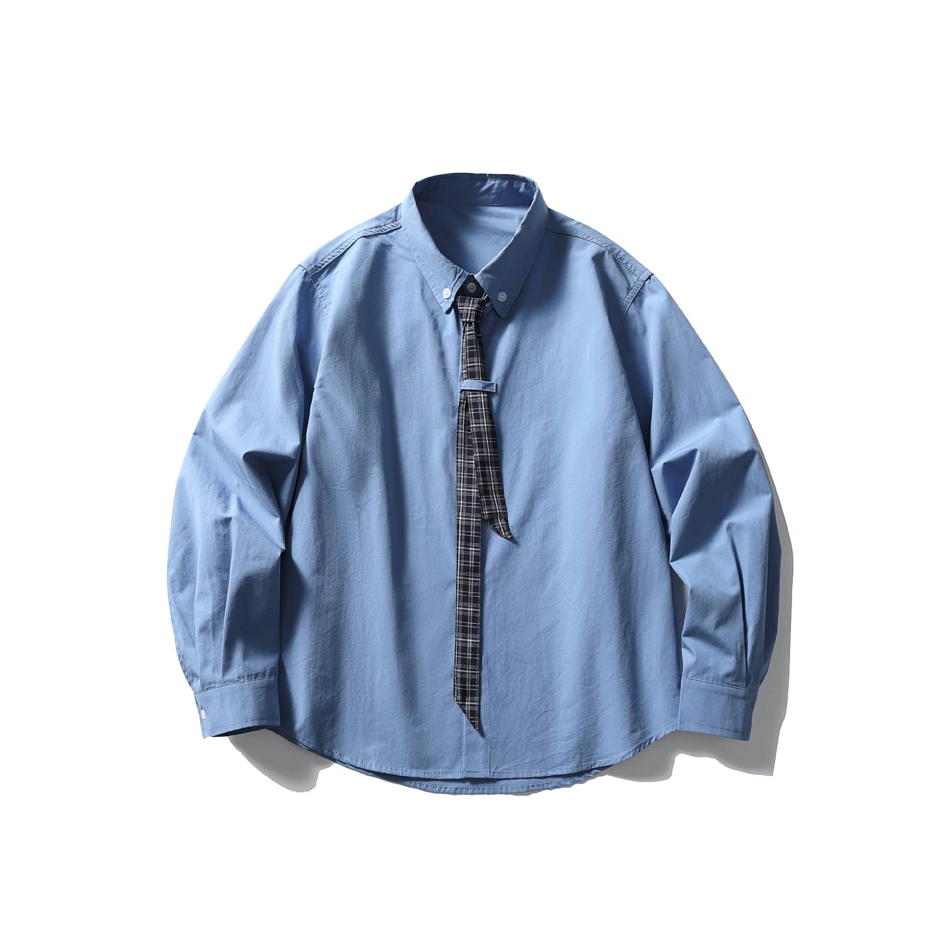 Tie Shirt Men Retro Versatile Commute Long Sleeve Shirt