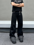 Fashion Cuffed Polka Dot Black Straight Leg Jeans Men's Light Asian Style Loose Slimming Clean Fit Pants