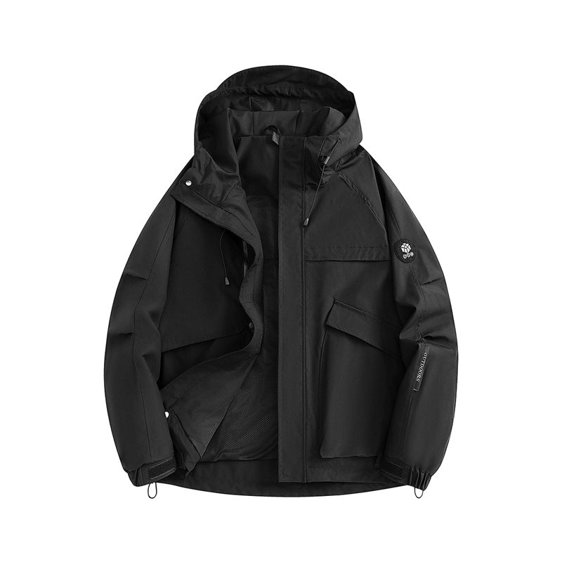 Casual Workwear Solid Color Long Sleeve Zipper Hooded Regular Fit Windbreaker Jacket for Men