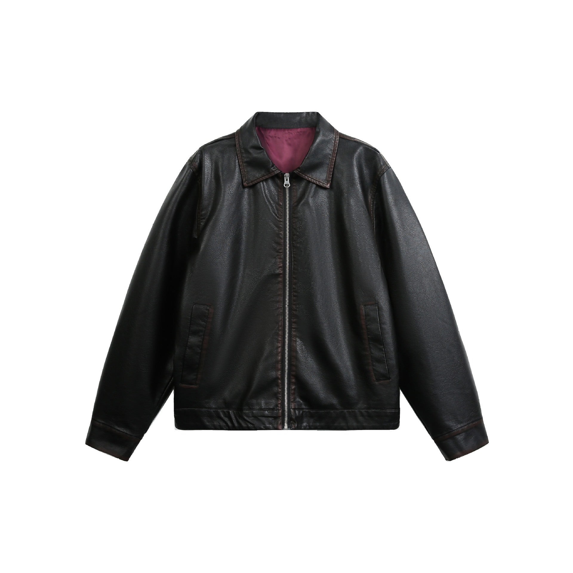 Distressed PU Leather Jacket  Loose Fit Short Biker Jacket