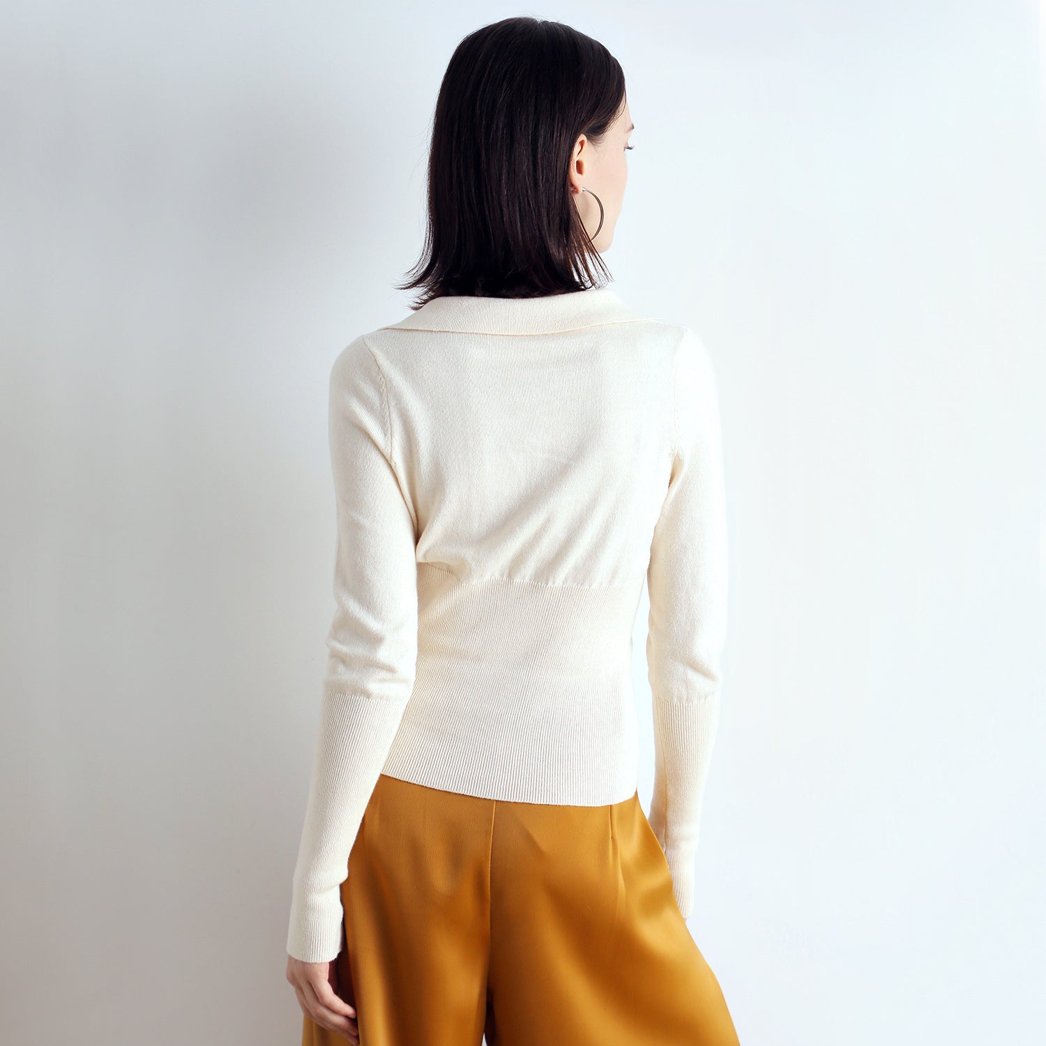 Square collar waist cinching slimming pullover top