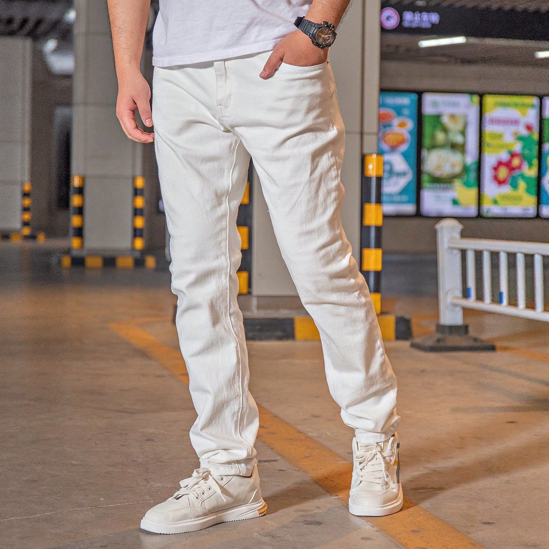 Casual Men's Summer Daily Comfortable Distressed Washed White Jeans Pants