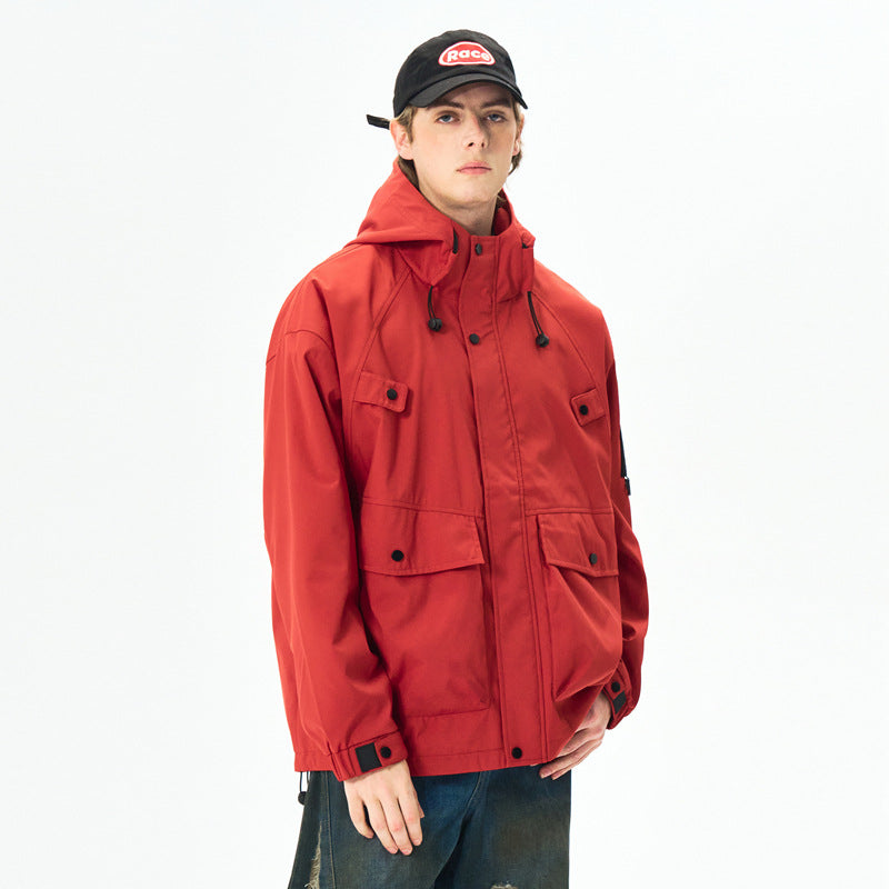 Casual Hooded Workwear Jacket for Men, Loose Fit, Spring and Autumn Fashion Style