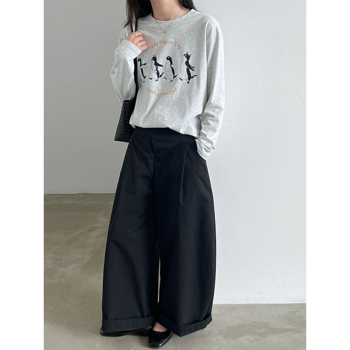 Round Neck Cartoon Print Long Sleeve Inner T-Shirt for Women Casual Simple Top