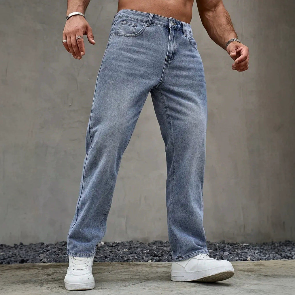 Washed Vintage Blue Denim Pants for Men, Casual Fashionable Street Style Jeans